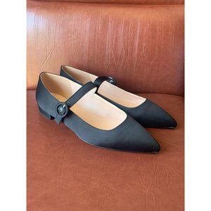 J CREW Black Satin Mary Jane Flats Sz 10 LIKE NEW